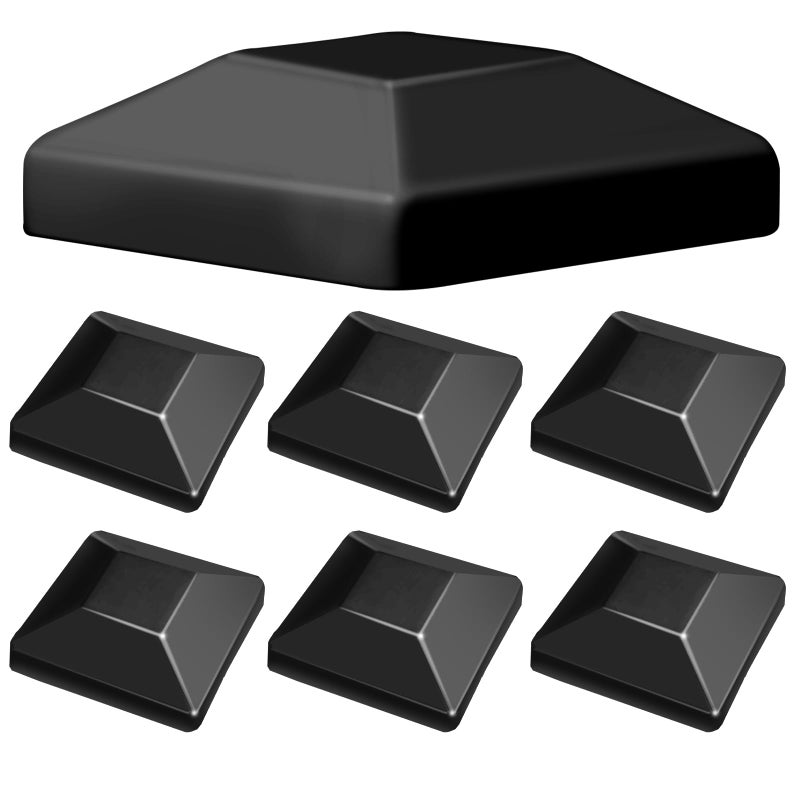 TonGass (6-Pack, Black) 4x4 (3 5/8"") Wood Fence Post Caps - Wooden Fence Deck Post Covers - Durable Plastic Water-Proof and UV-Proof - Protect Wooden Fence Poles from Cracking and Rotting - Image 1